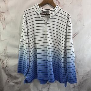 Talbots Sweatshirt Womens 3X Blue White Striped Ombre Dipped Pullover Half Zip